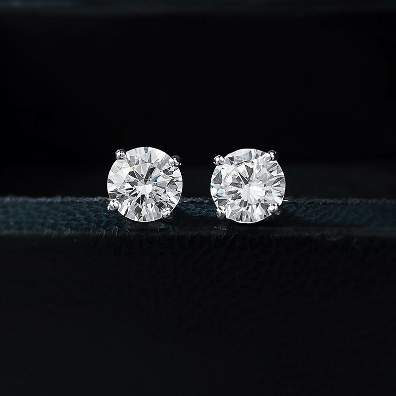Urqanyu S925 silver one carat classic round cut simulation diamond fashionable all-match cubic zirconia earrings