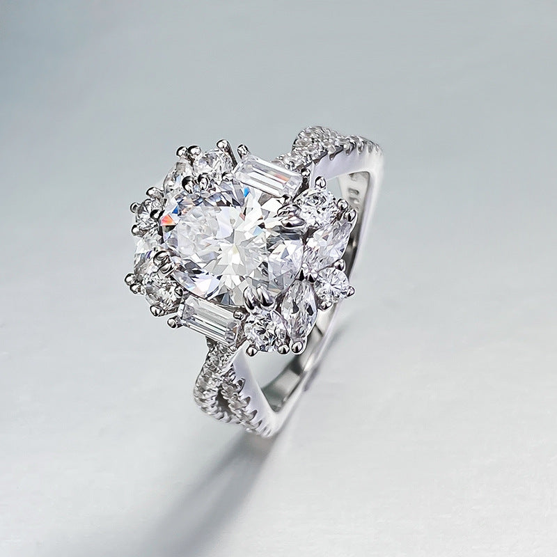 Urqanyu S925 silver daily simple versatile oval cubic zirconia ring 7*9