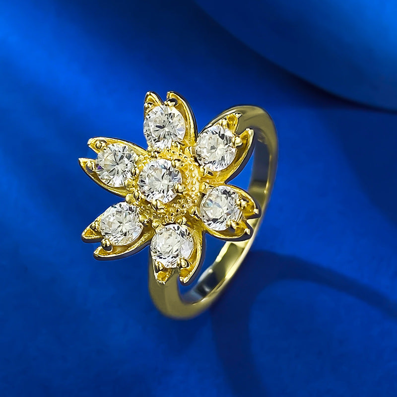 Urqanyu S925 silver creative daisy sunflower fashion diamond-encrusted cubic zirconia ring