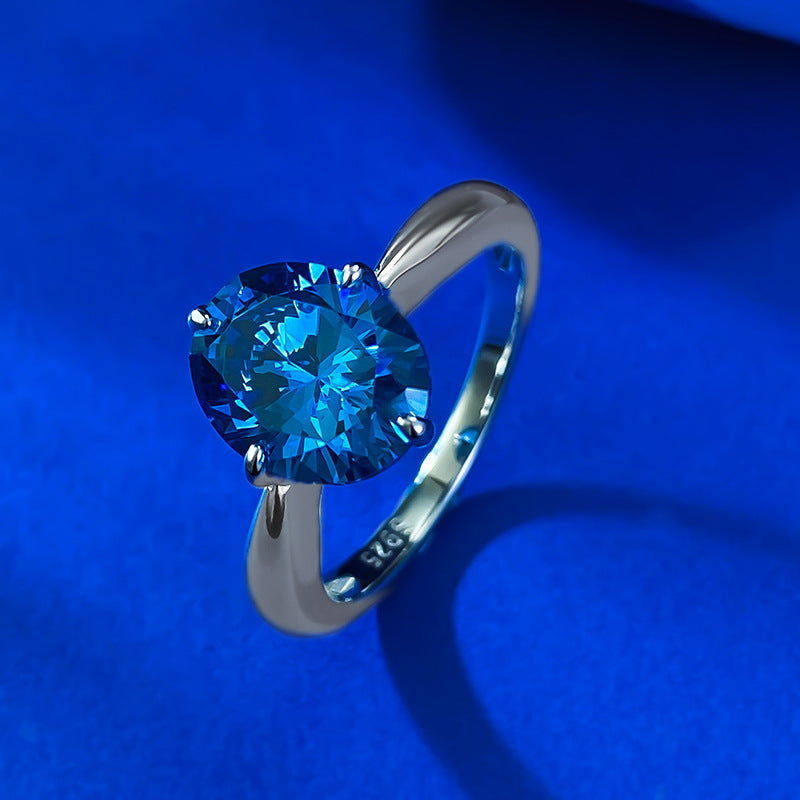 Urqanyu S925 silver simulated royal blue oval cubic zirconia ring