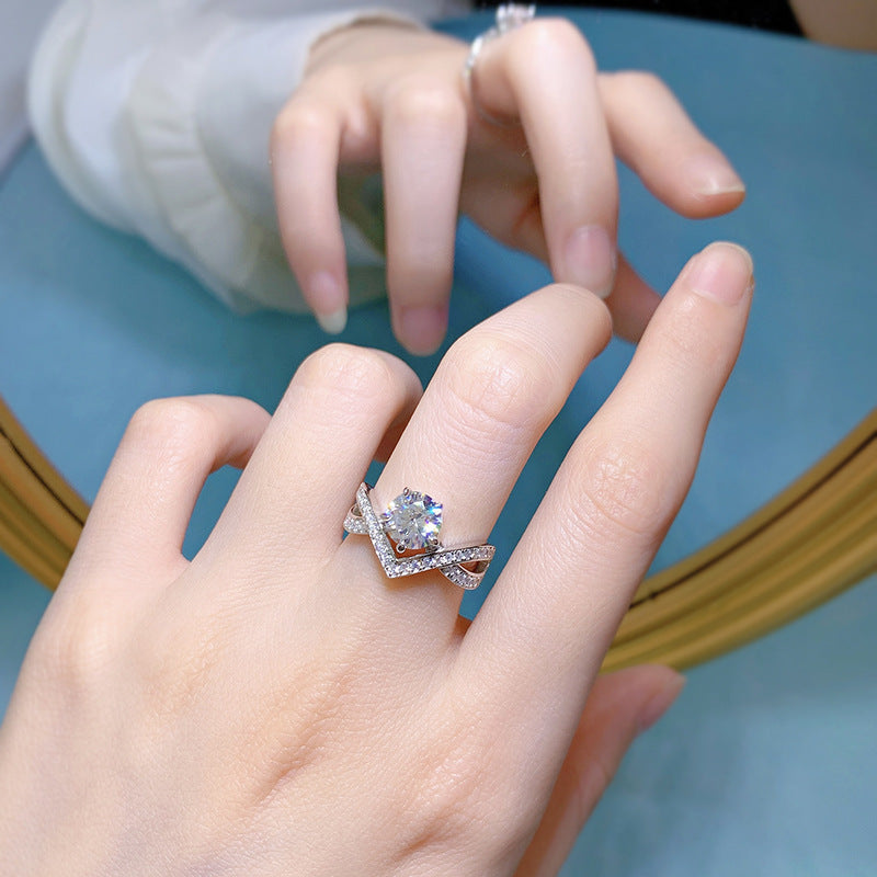 Urqanyu S925 silver classic one carat white diamond ring cubic zirconia ring