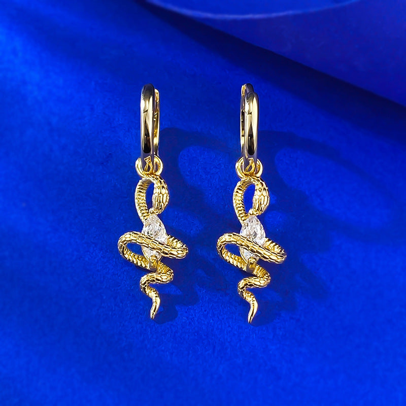 Urqanyu S925 silver snake wrapped horse eye diamond retro cubic zirconia earrings