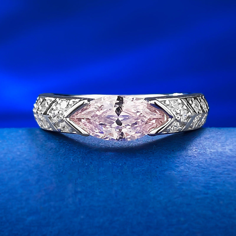 Urqanyu S925 silver inlaid horse eye pink diamond simple personality cubic zirconia ring female 5*10