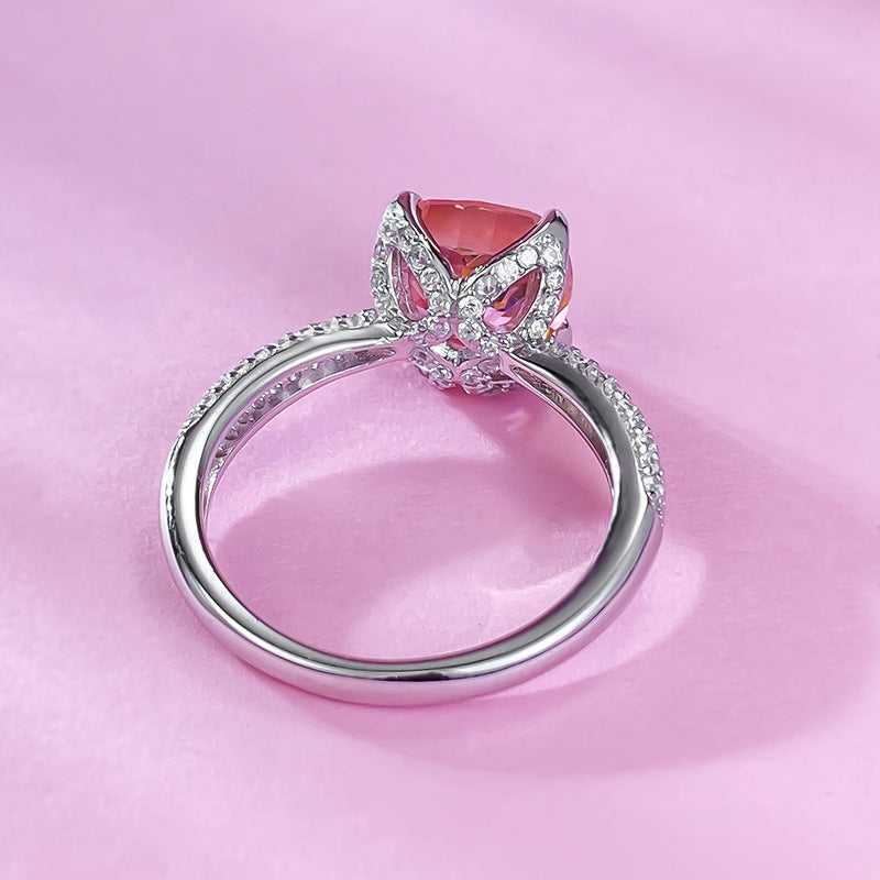 Urqanyu S925 silver padparadscha pink flower bud gentle cubic zirconia ring