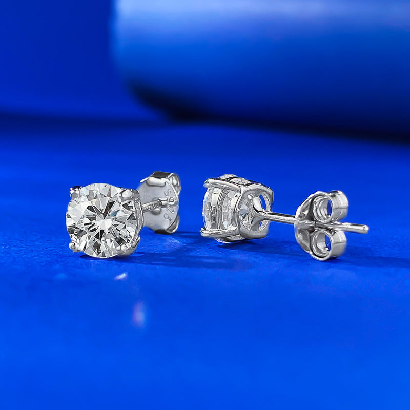 Urqanyu S925 silver one carat classic round cut simulation diamond fashionable all-match cubic zirconia earrings