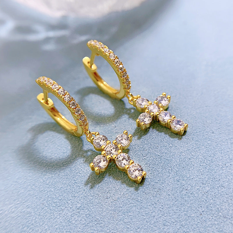 Urqanyu S925 silver diamond cross light luxury style simple cubic zirconia earrings