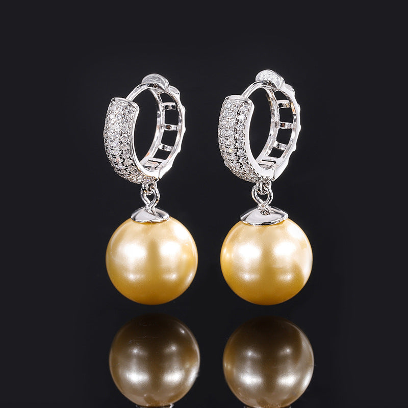 Urqanyu S925 silver inlaid mother-of-pearl vintage cubic zirconia pendant earrings 12mm