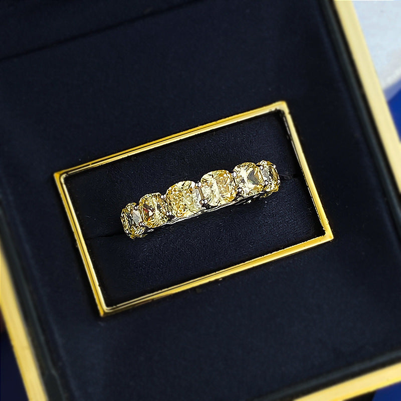 Urqanyu S925 silver fat square 5mm yellow diamond row diamond cubic zirconia stacking ring