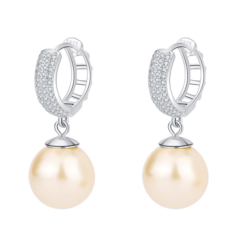 Urqanyu S925 silver inlaid mother-of-pearl vintage cubic zirconia pendant earrings 12mm