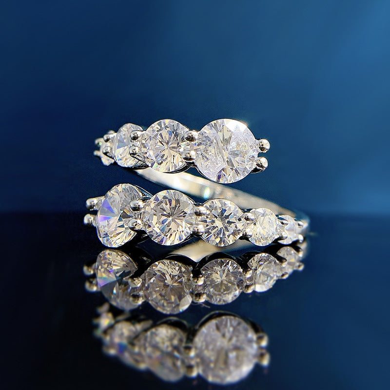 Urqanyu S925 silver open round diamond ring all-match cubic zirconia ring 6.5mm