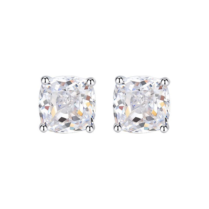 Urqanyu S925 silver pillow-shaped simple fat square 7mm cubic zirconia earrings