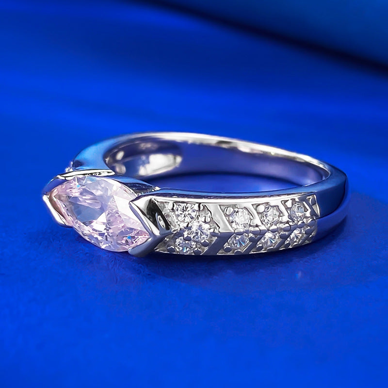 Urqanyu S925 silver inlaid horse eye pink diamond simple personality cubic zirconia ring female 5*10