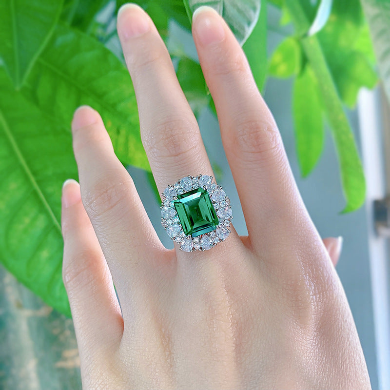 Urqanyu 925 sterling silver luxury simulated emerald cut cubic zirconia ring 9*11