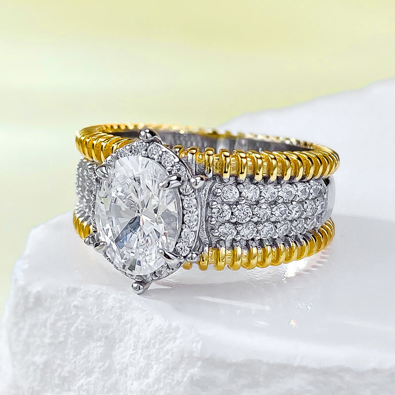 Urqanyu S925 silver oval gilded wealth-making high-end fashion cubic zirconia ring 6*8