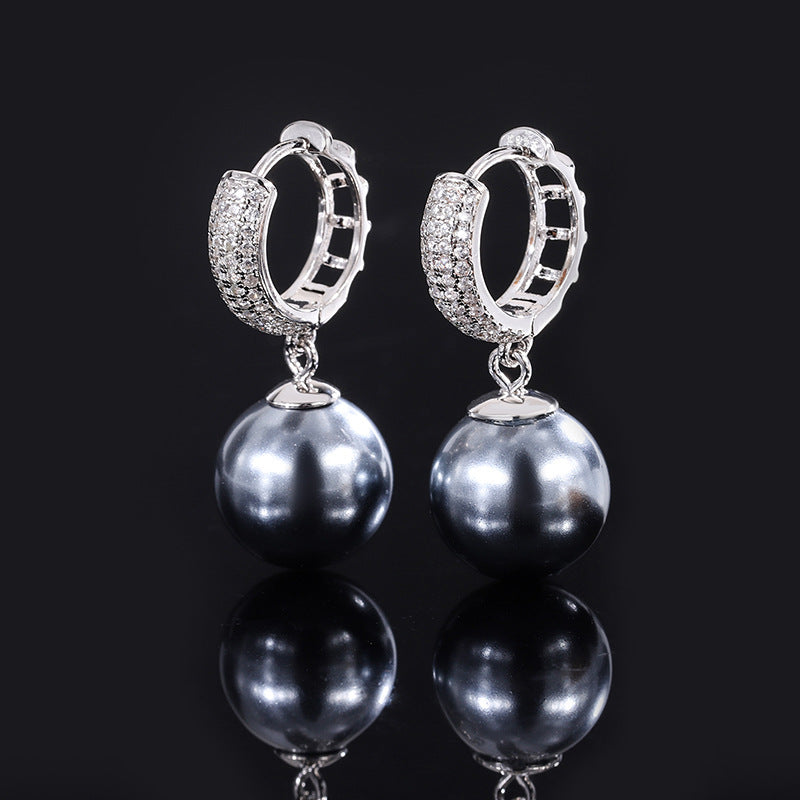 Urqanyu S925 silver inlaid mother-of-pearl vintage cubic zirconia pendant earrings 12mm