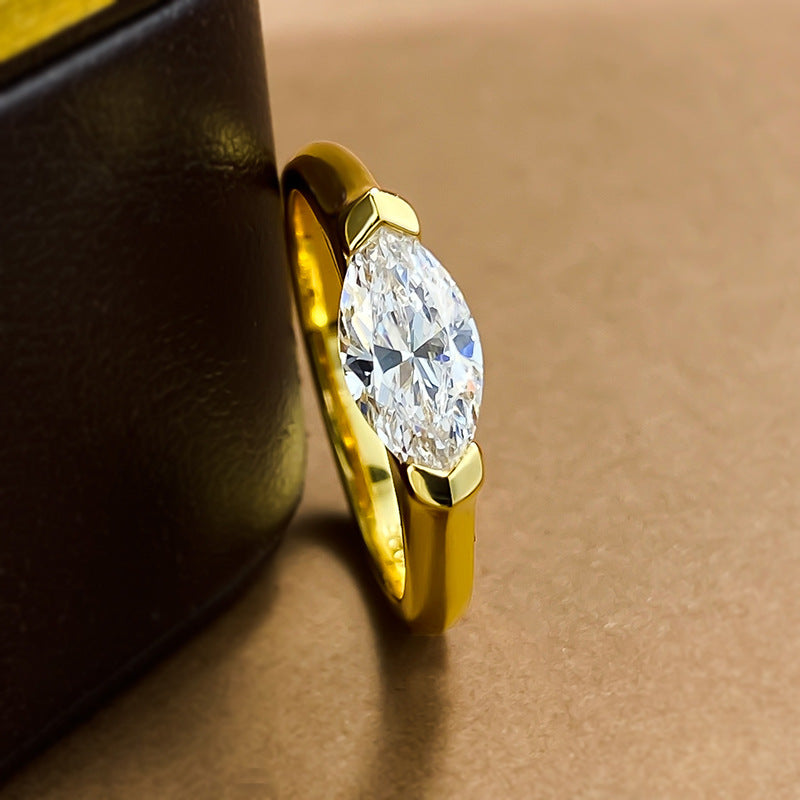 Urqanyu simple horse eye diamond S925 silver rice grain diamond cubic zirconia couple ring