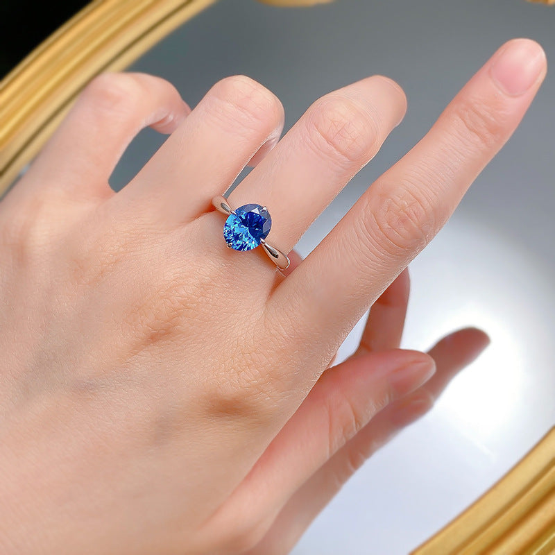 Urqanyu S925 silver simulated royal blue oval cubic zirconia ring