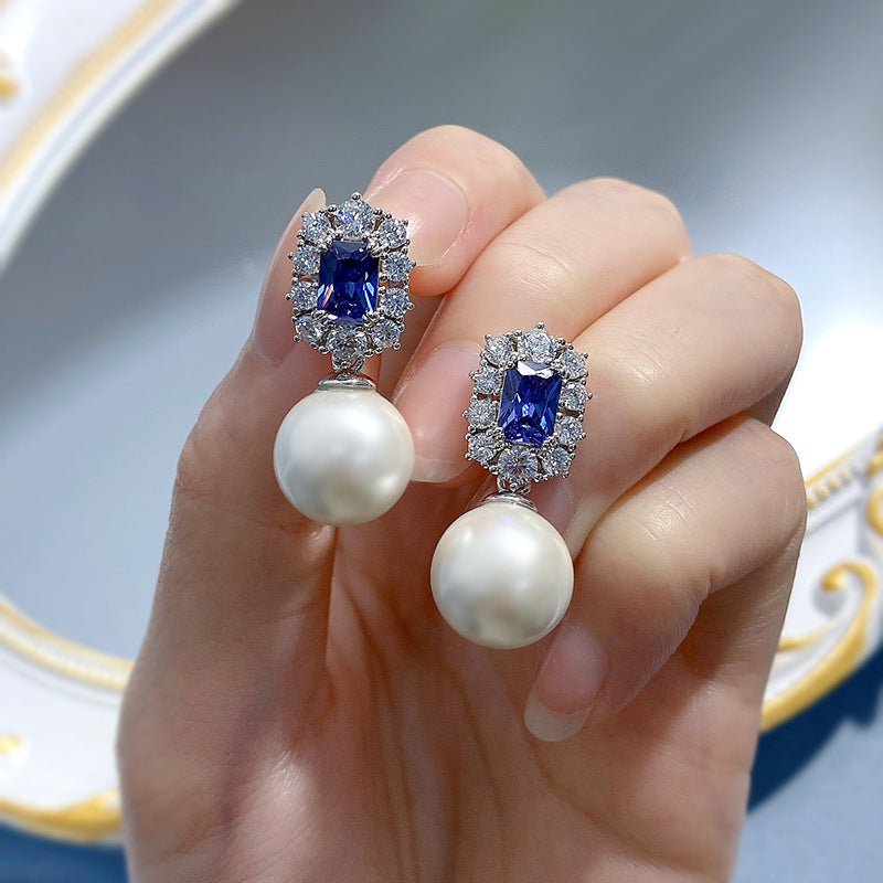 Urqanyu S925 silver 12mm pearl fashionable all-match cubic zirconia earrings