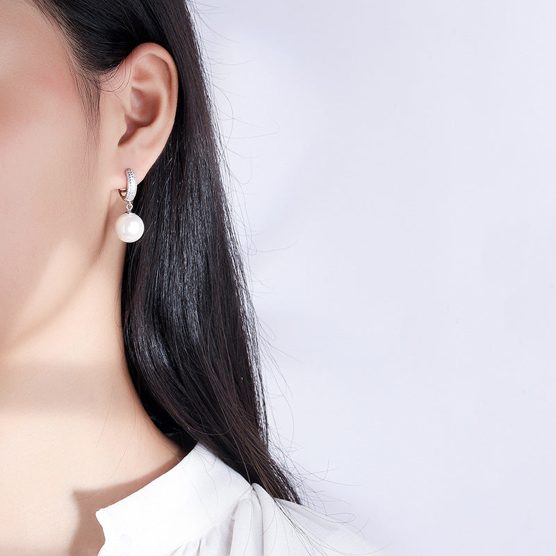 Urqanyu S925 silver inlaid mother-of-pearl vintage cubic zirconia pendant earrings 12mm