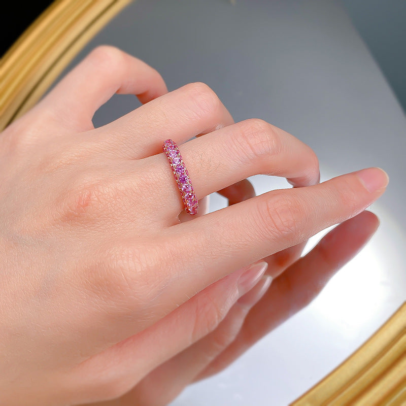 Urqanyu S925 silver fashion personality three-sided cubic zirconia full diamond single row ring