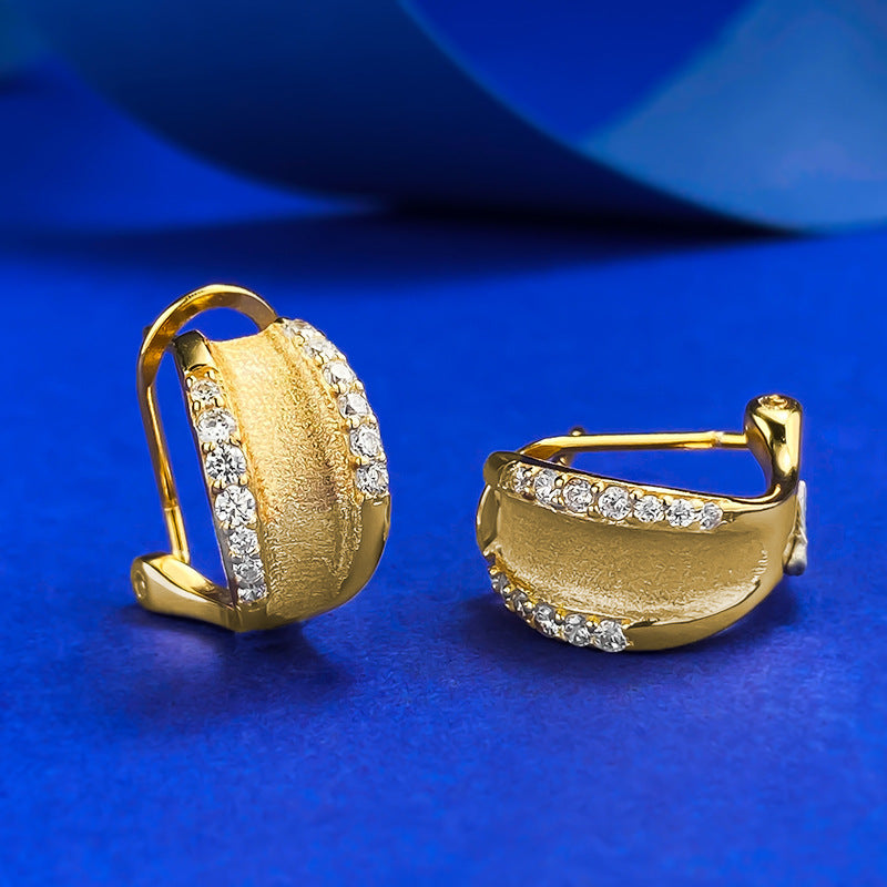 Urqanyu S925 silver plated real gold brushed frosted craft fashionable all-match cubic zirconia earrings