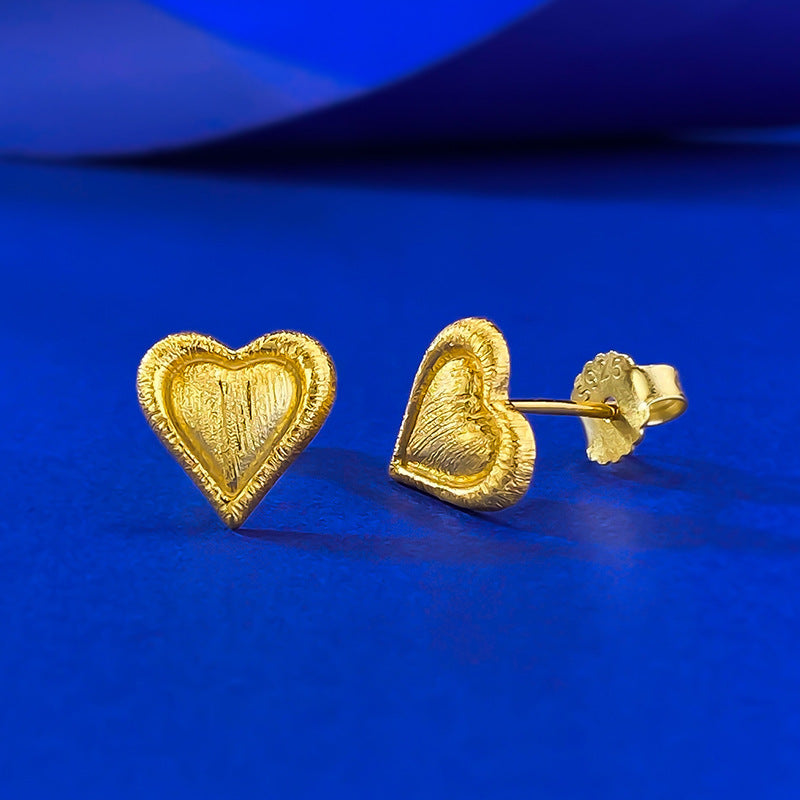 Urqanyu s925 silver gold-plated heart brushed fashionable all-match cubic zirconia earrings