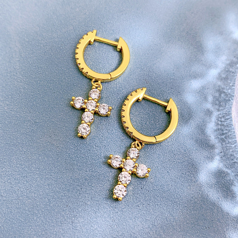 Urqanyu S925 silver diamond cross light luxury style simple cubic zirconia earrings