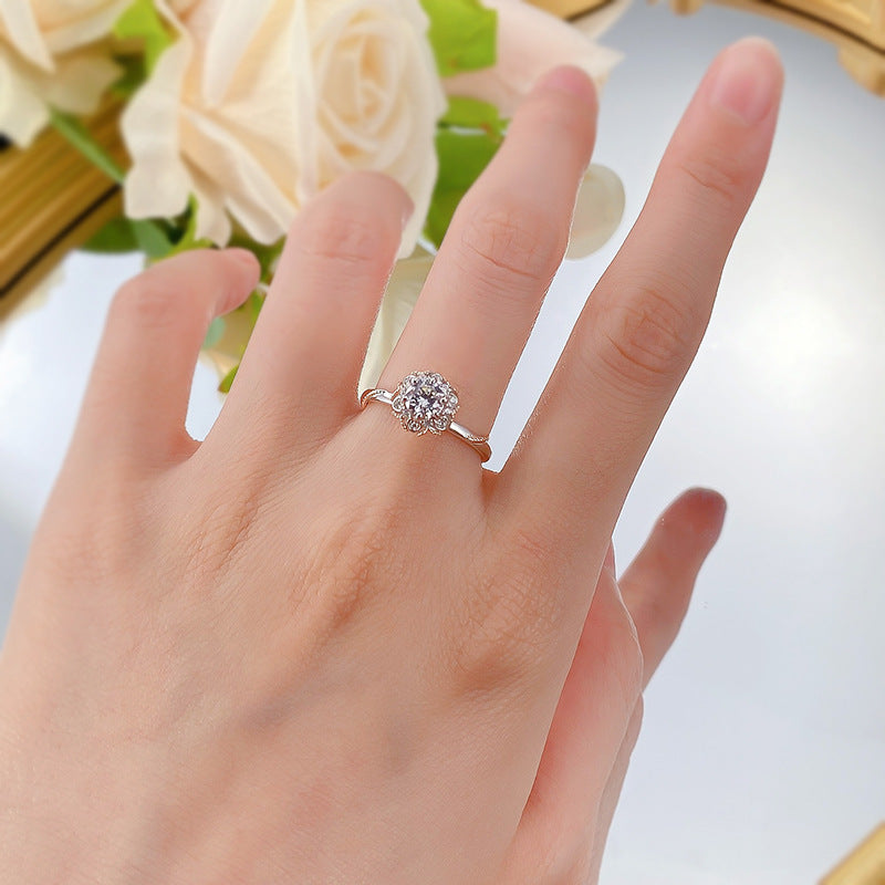 Urqanyu 925 silver 50-point simulated diamond bouquet cubic zirconia ring