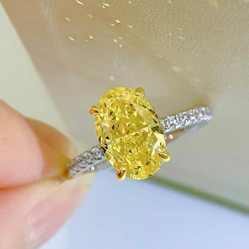 Urqanyu S925 silver oval radiant cubic zirconia ring 8*12