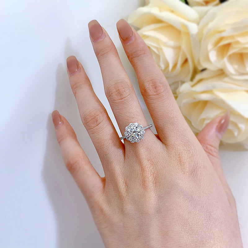 Urqanyu S925 silver one carat cubic zirconia full diamond micro-inlaid ring