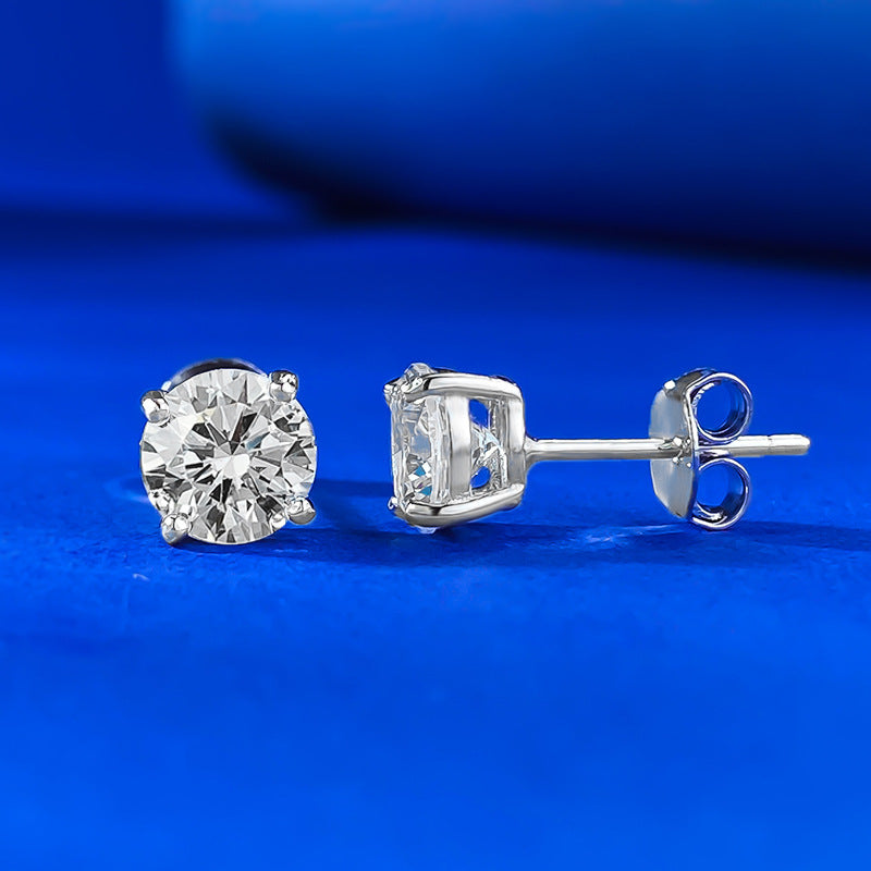 Urqanyu S925 silver one carat classic round cut simulation diamond fashionable all-match cubic zirconia earrings