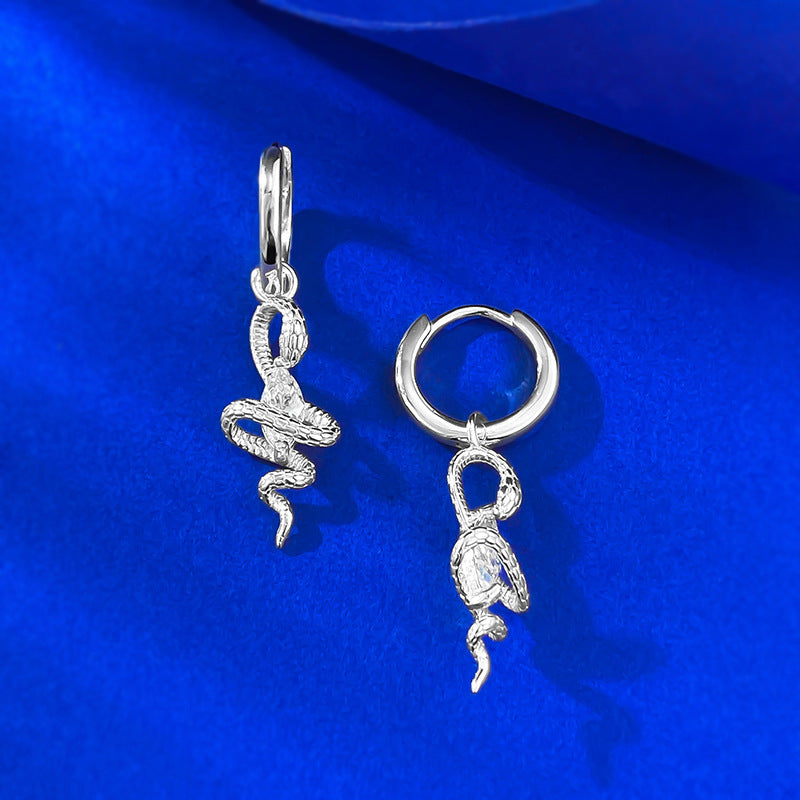 Urqanyu S925 silver snake wrapped horse eye diamond retro cubic zirconia earrings