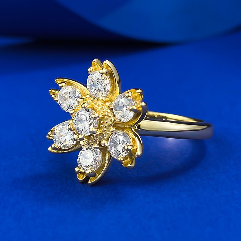 Urqanyu S925 silver creative daisy sunflower fashion diamond-encrusted cubic zirconia ring