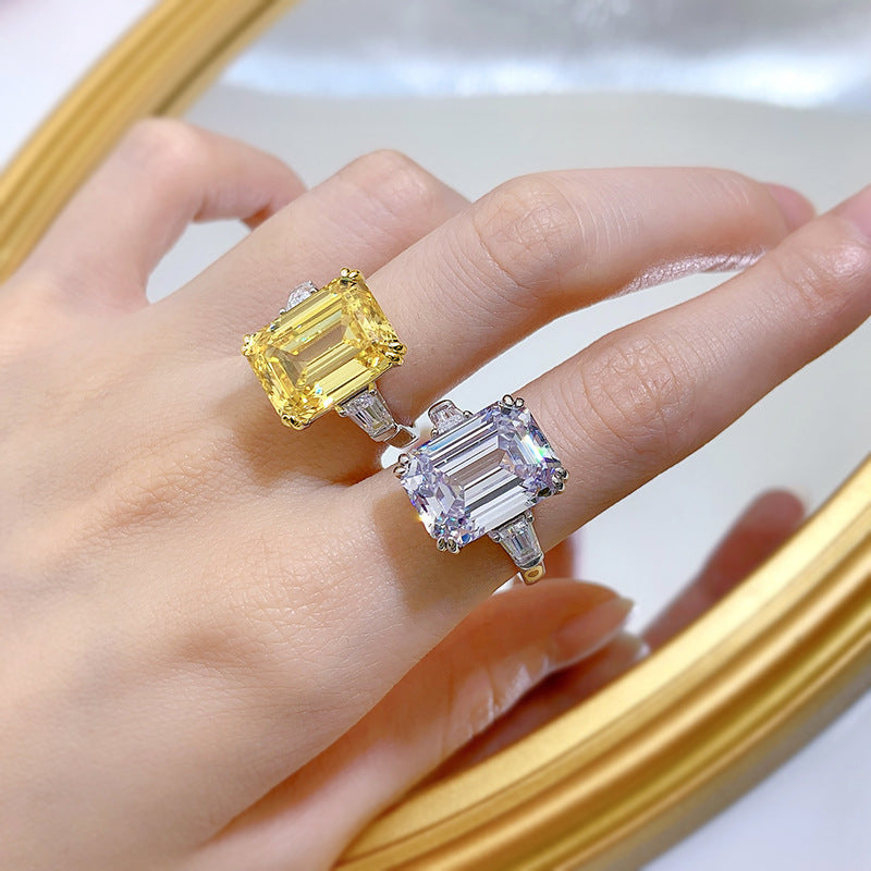Urqanyu S925 silver luxury yellow diamond cubic zirconia ring 11*15mm
