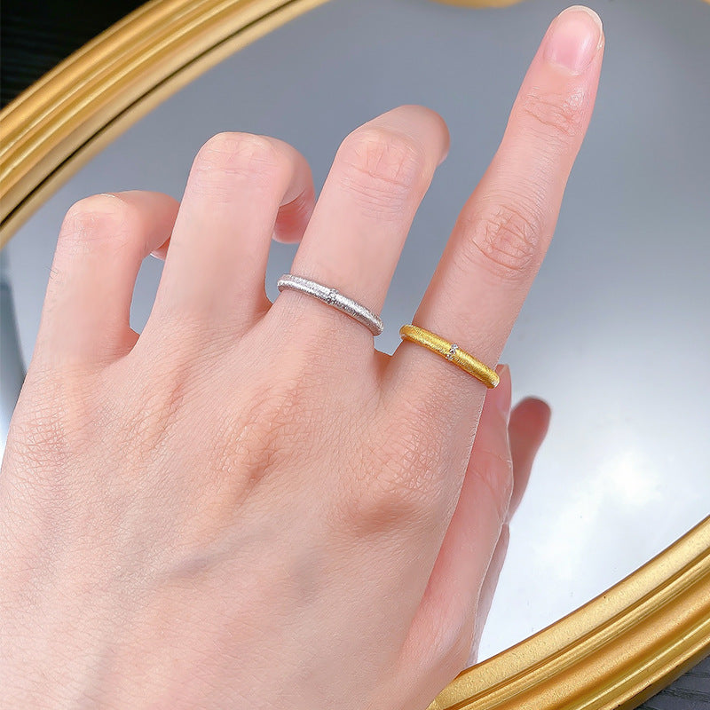 Urqanyu S925 sterling silver wide version narrow version brushed cubic zirconia ring medieval style