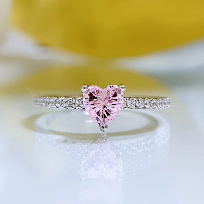 Urqanyu S925 silver fashionable pink love small diamond cubic zirconia ring 5m