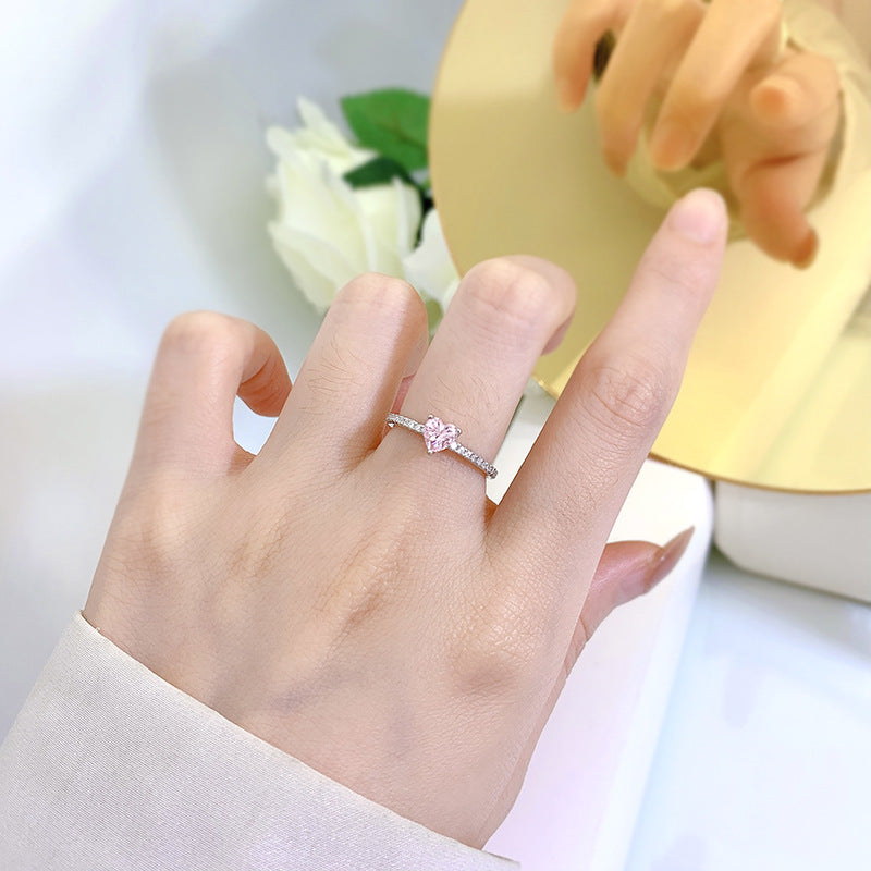 Urqanyu S925 silver fashionable pink love small diamond cubic zirconia ring 5m