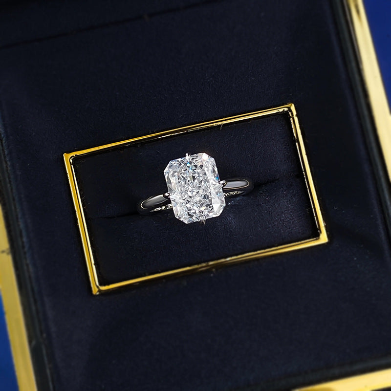 Urqanyu S925 silver gold-plated white ice flower cut cubic zirconia ring 8*10
