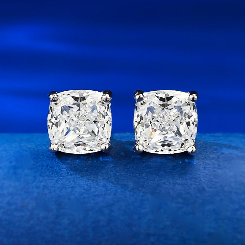Urqanyu S925 silver pillow-shaped simple fat square 7mm cubic zirconia earrings