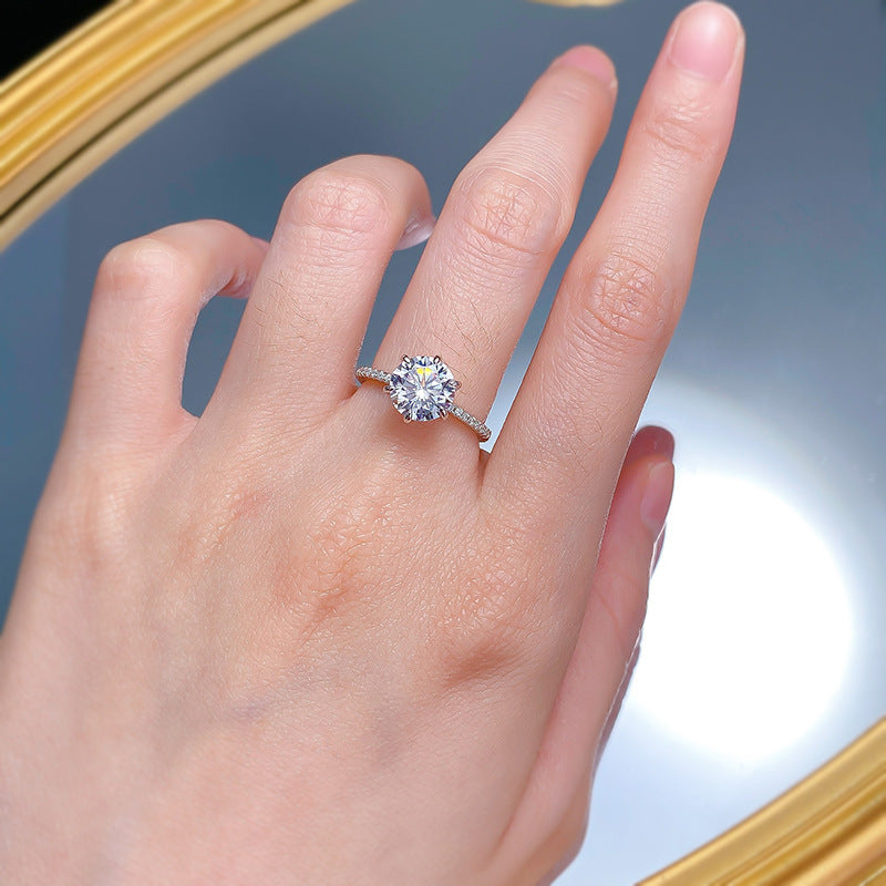 Urqanyu S925 silver classic six-claw micro-inlaid cubic zirconia ring 8mm