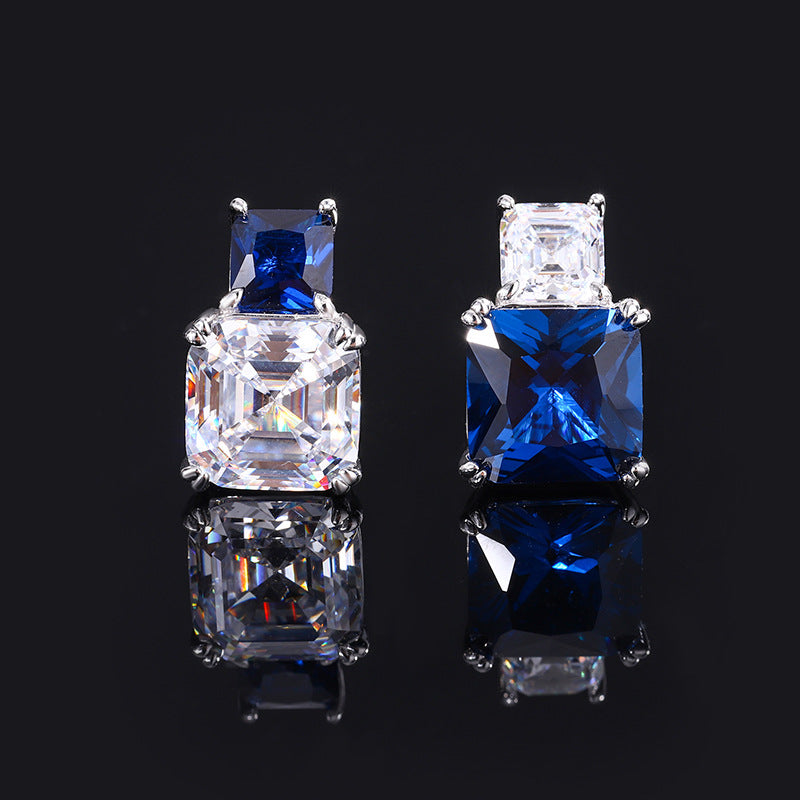 UrqanyuS925 silver simulated colored gemstone AB style princess square cubic zirconia pendant earrings 10mm
