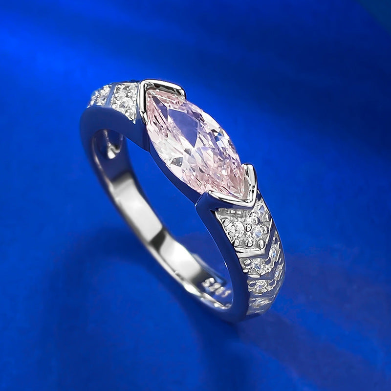 Urqanyu S925 silver inlaid horse eye pink diamond simple personality cubic zirconia ring female 5*10