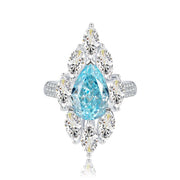 Urqanyu 925 silver 4 carat pear-shaped water drop aquamarine cubic zirconia ring 8*12