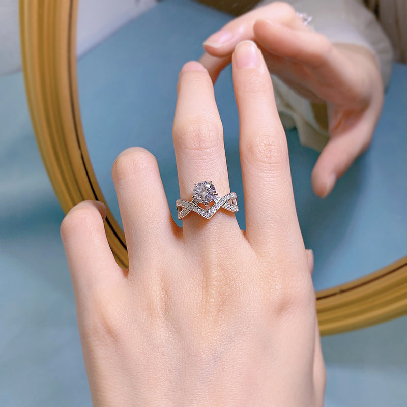 Urqanyu S925 silver classic one carat white diamond ring cubic zirconia ring