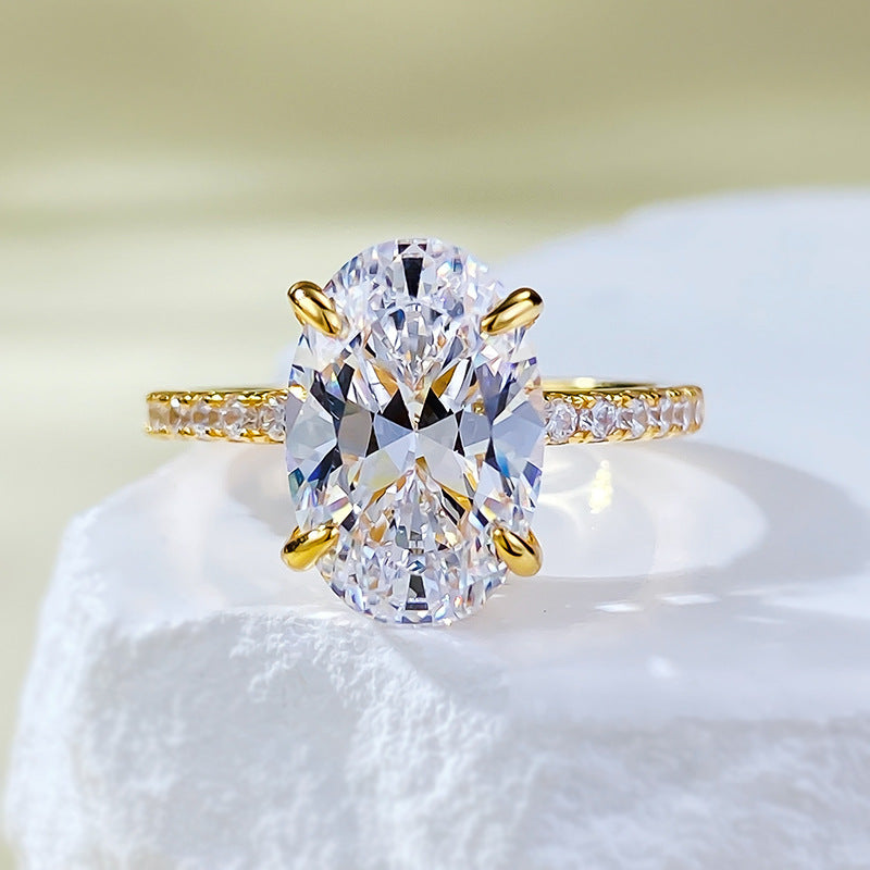 Urqanyu S925 silver gold-plated simulated diamond oval radiant cubic zirconia stone bottom cutting ring 8*12