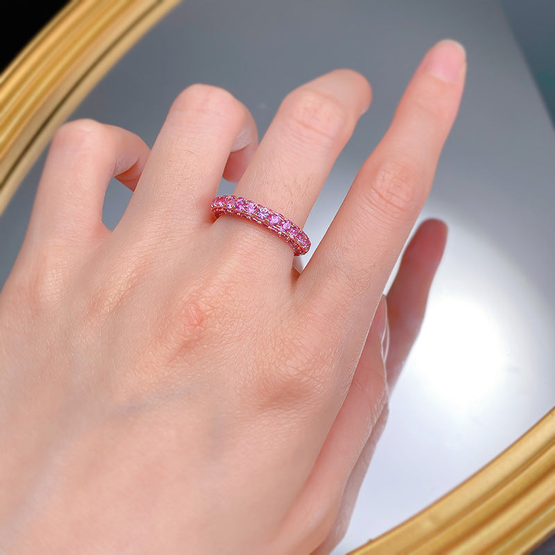 Urqanyu S925 silver fashion personality three-sided cubic zirconia full diamond single row ring