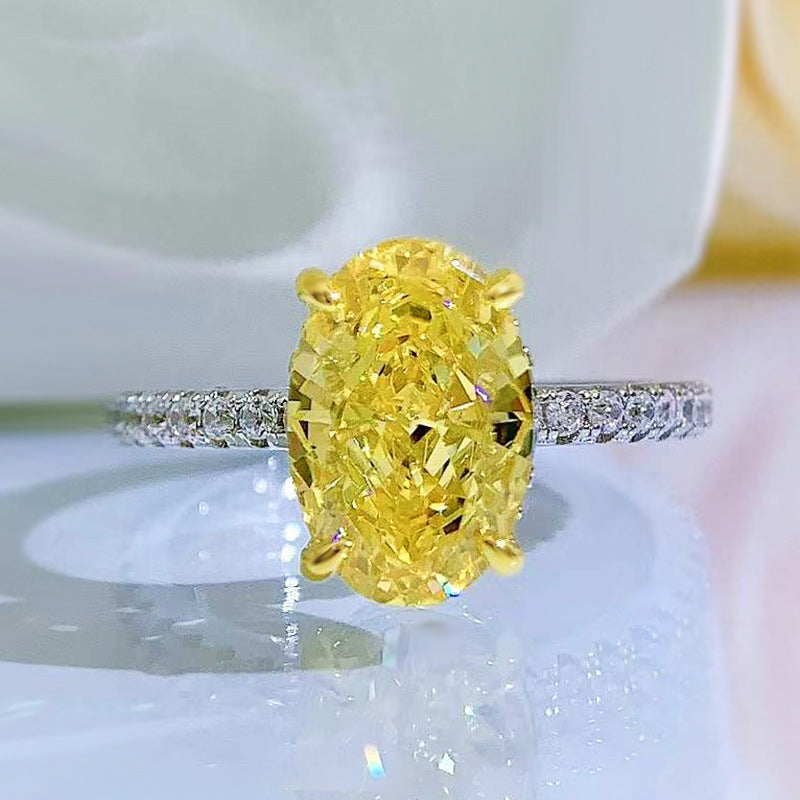 Urqanyu S925 silver oval radiant cubic zirconia ring 8*12