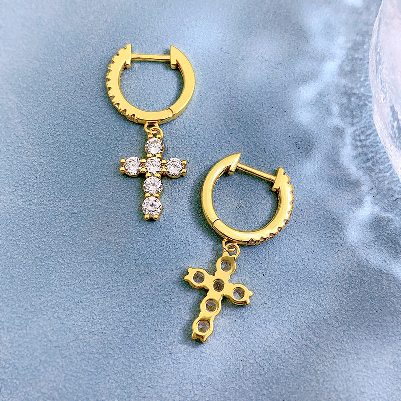 Urqanyu S925 silver diamond cross light luxury style simple cubic zirconia earrings