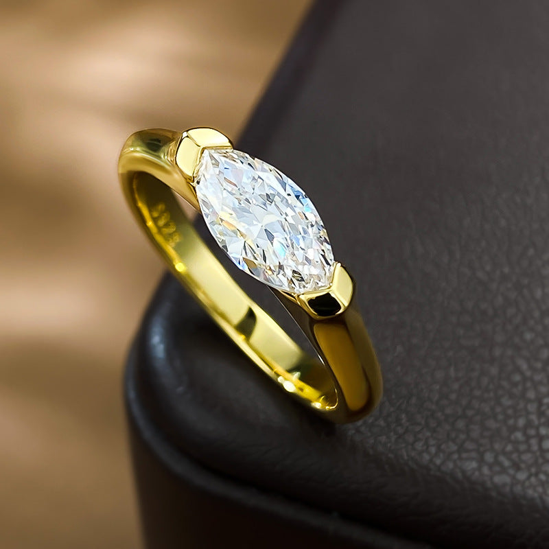 Urqanyu simple horse eye diamond S925 silver rice grain diamond cubic zirconia couple ring