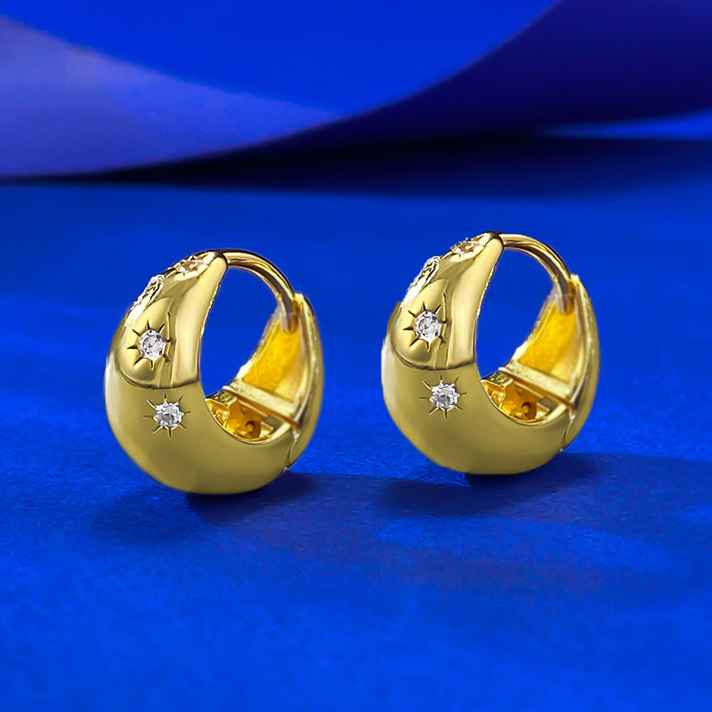 Urqanyu s925 silver gold-plated eight-pointed star fashionable all-match cubic zirconia earrings